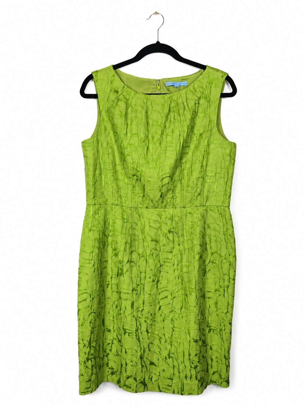 Antonio Melani Lime Green Textured Jacquard Sheath Dress Sleeveless Spring Large
